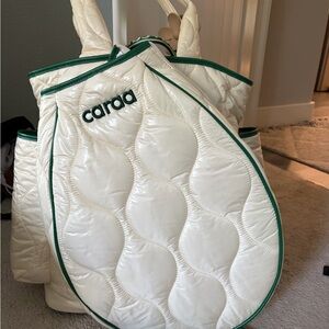 Caraa Quilted Backpack in White with Green Trim